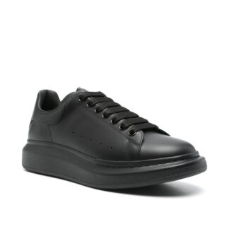 Alexander McQueen Black Leather Sneakers with Platform Sole