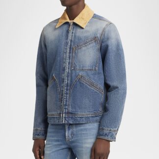 Alexander McQueen Cotton Denim Jacket with Suede Collar