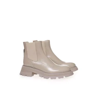 Alexander McQueen Taupe Brushed Leather Chelsea Boots with Flared Sole