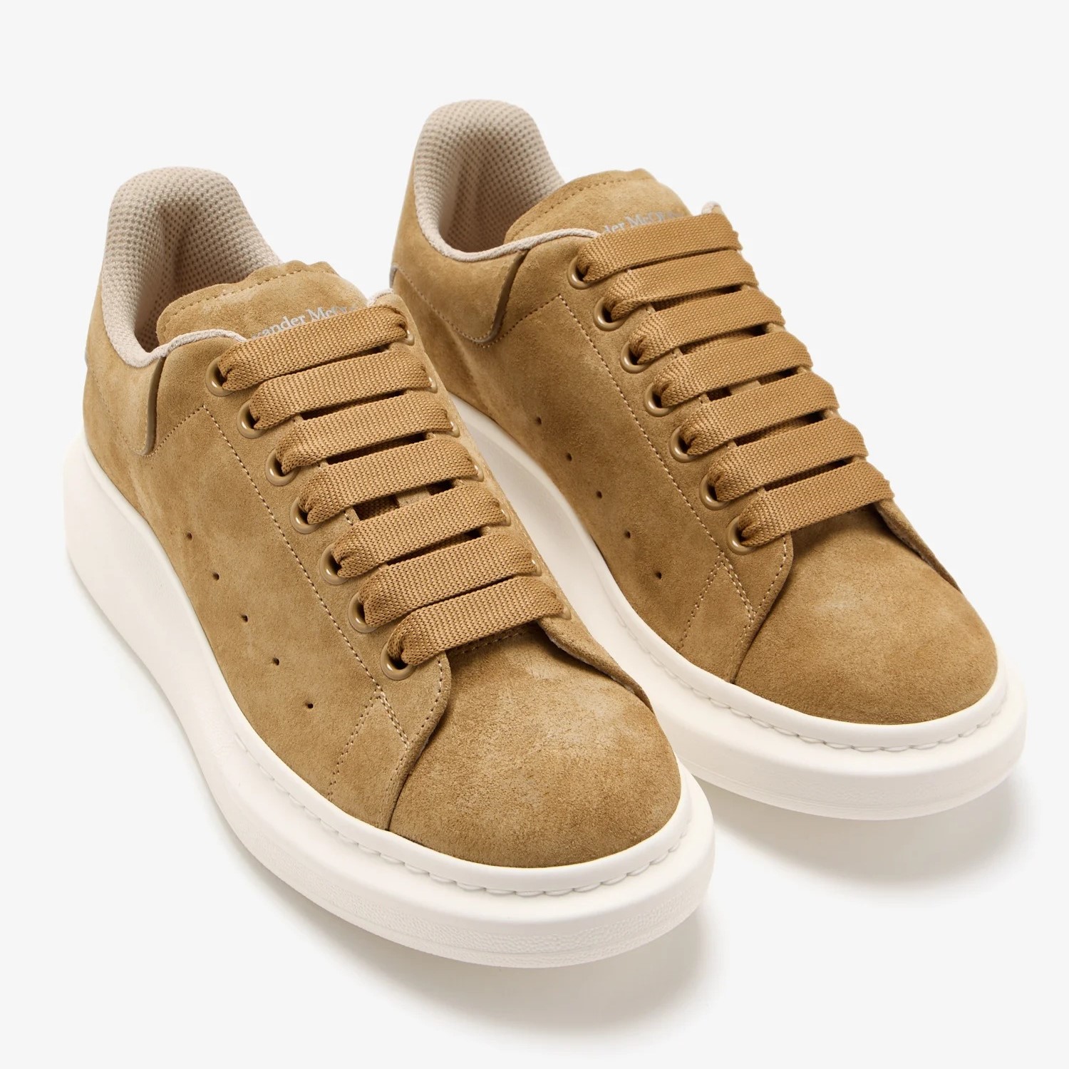 Alexander McQueen Khaki Leather Sneakers with Platform Sole