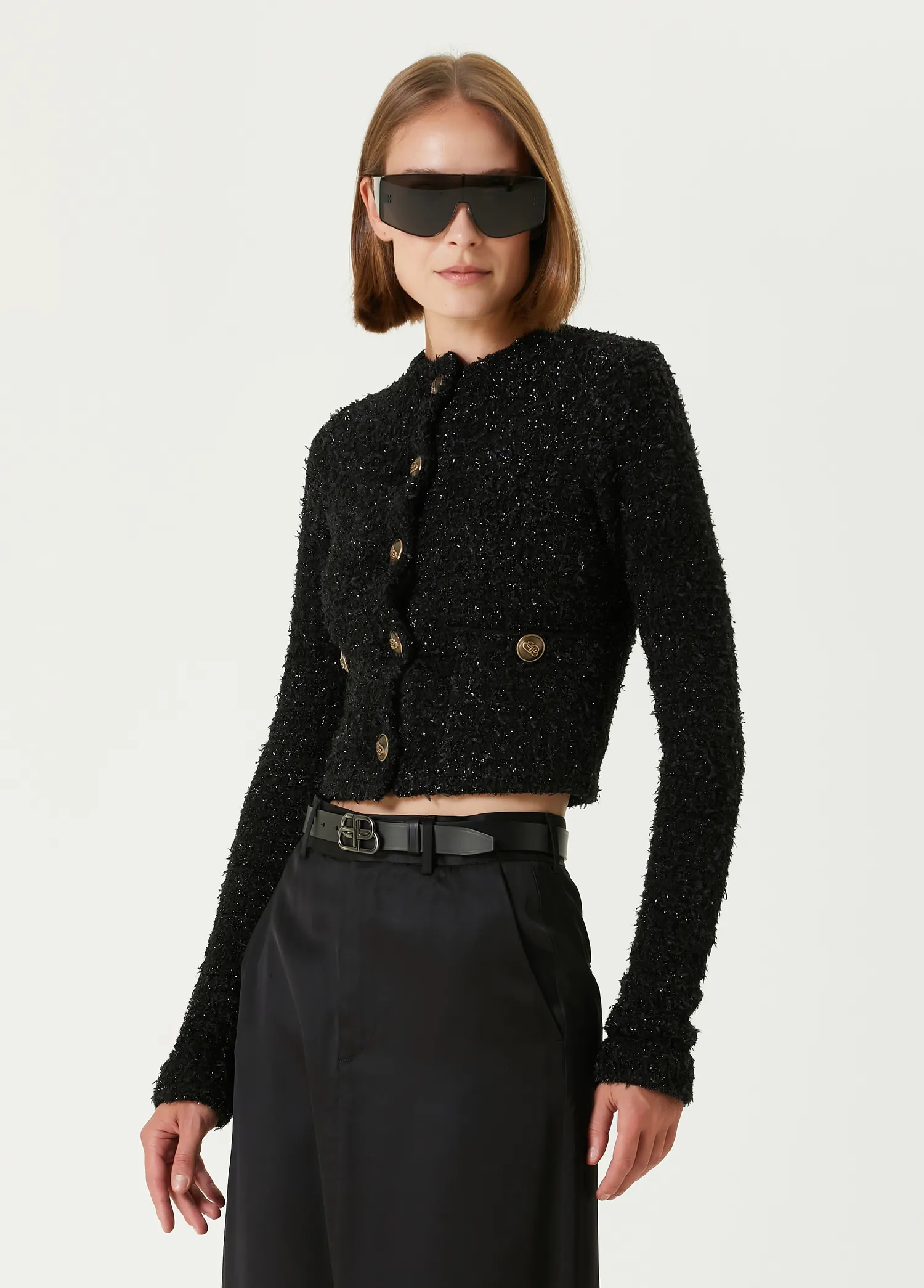 Balenciaga Cropped Cotton Cardigan with Sequins - Image 2