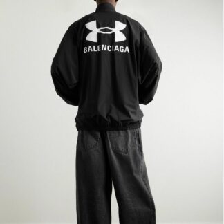 Balenciaga Oversized Monochrome Jacket with Hood and Monogram