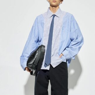 Balenciaga Cotton Patched Oversized Shirt with Stripes