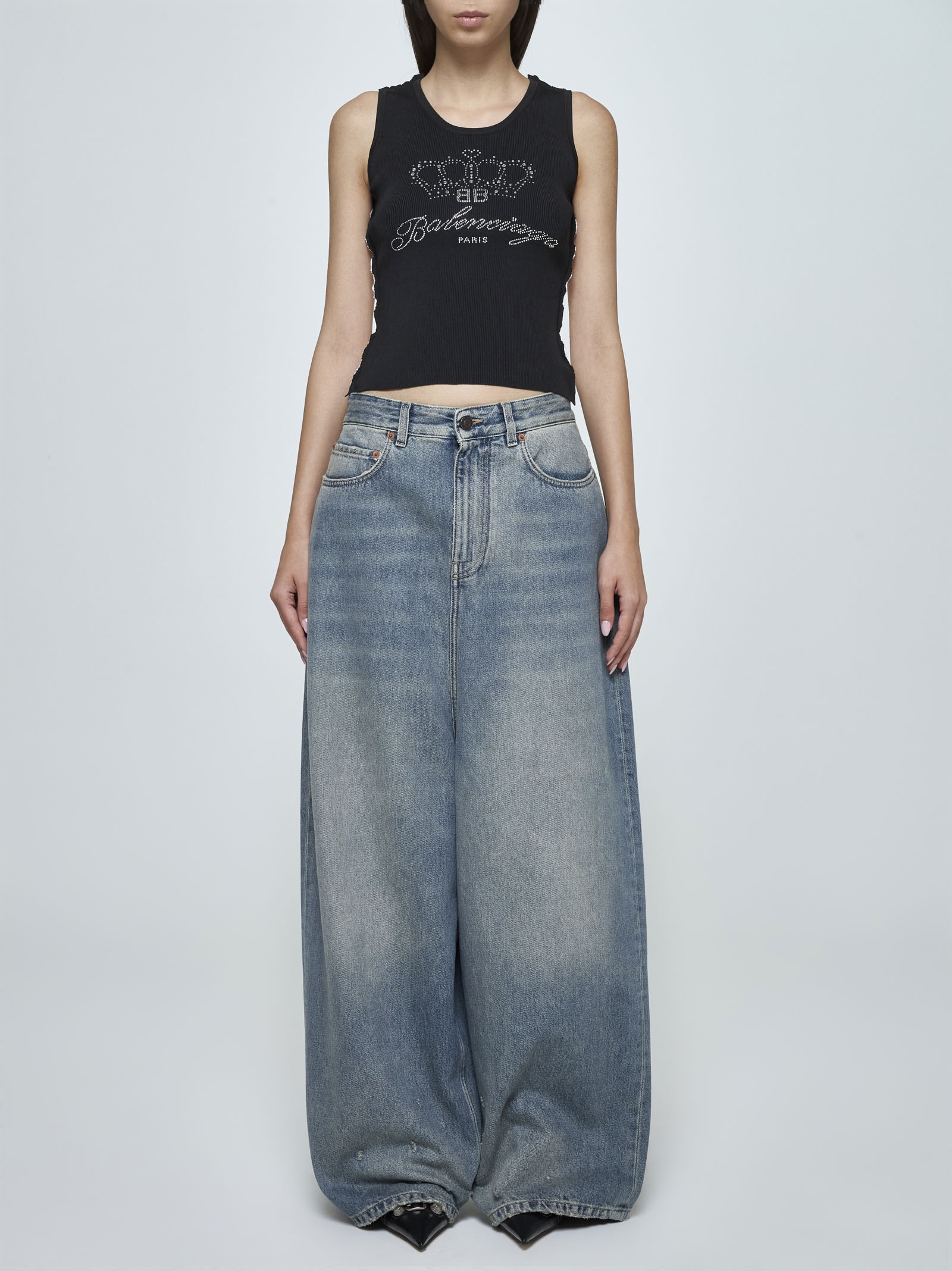 Balenciaga Iconic Sleeveless Ribbed Top with Contrasting Monogram - Image 4