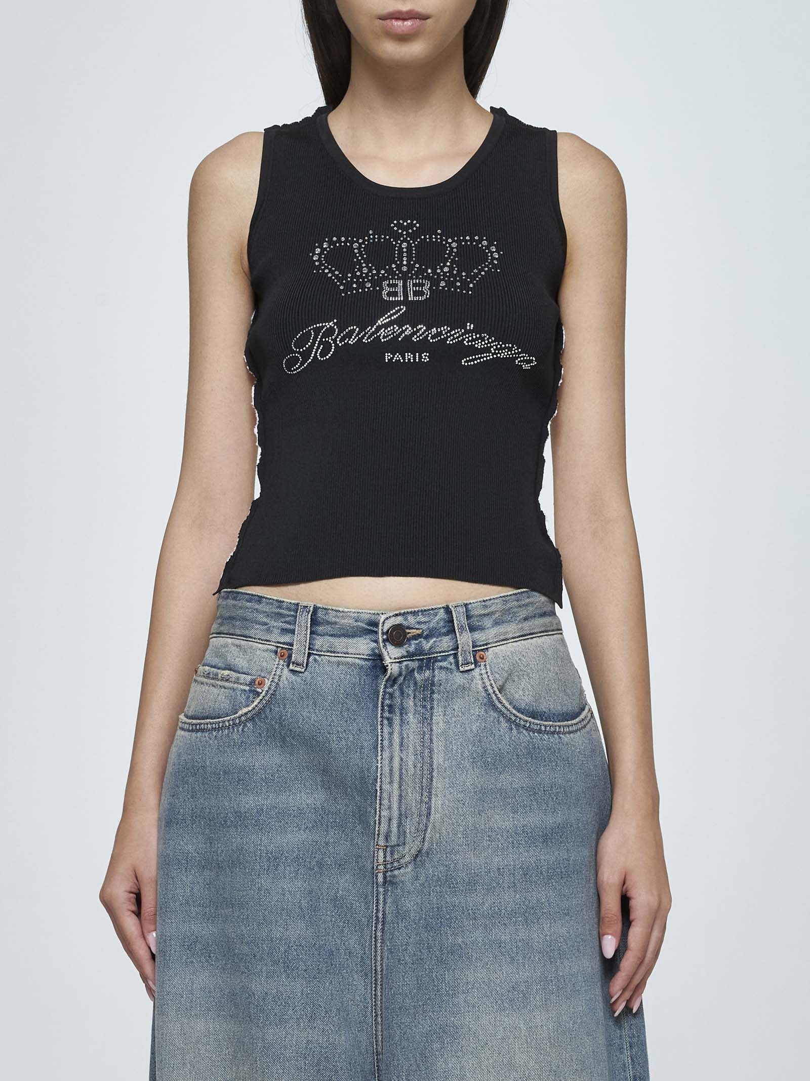 Balenciaga Iconic Sleeveless Ribbed Top with Contrasting Monogram - Image 2