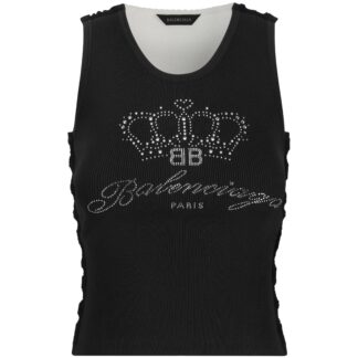Balenciaga Iconic Sleeveless Ribbed Top with Contrasting Monogram