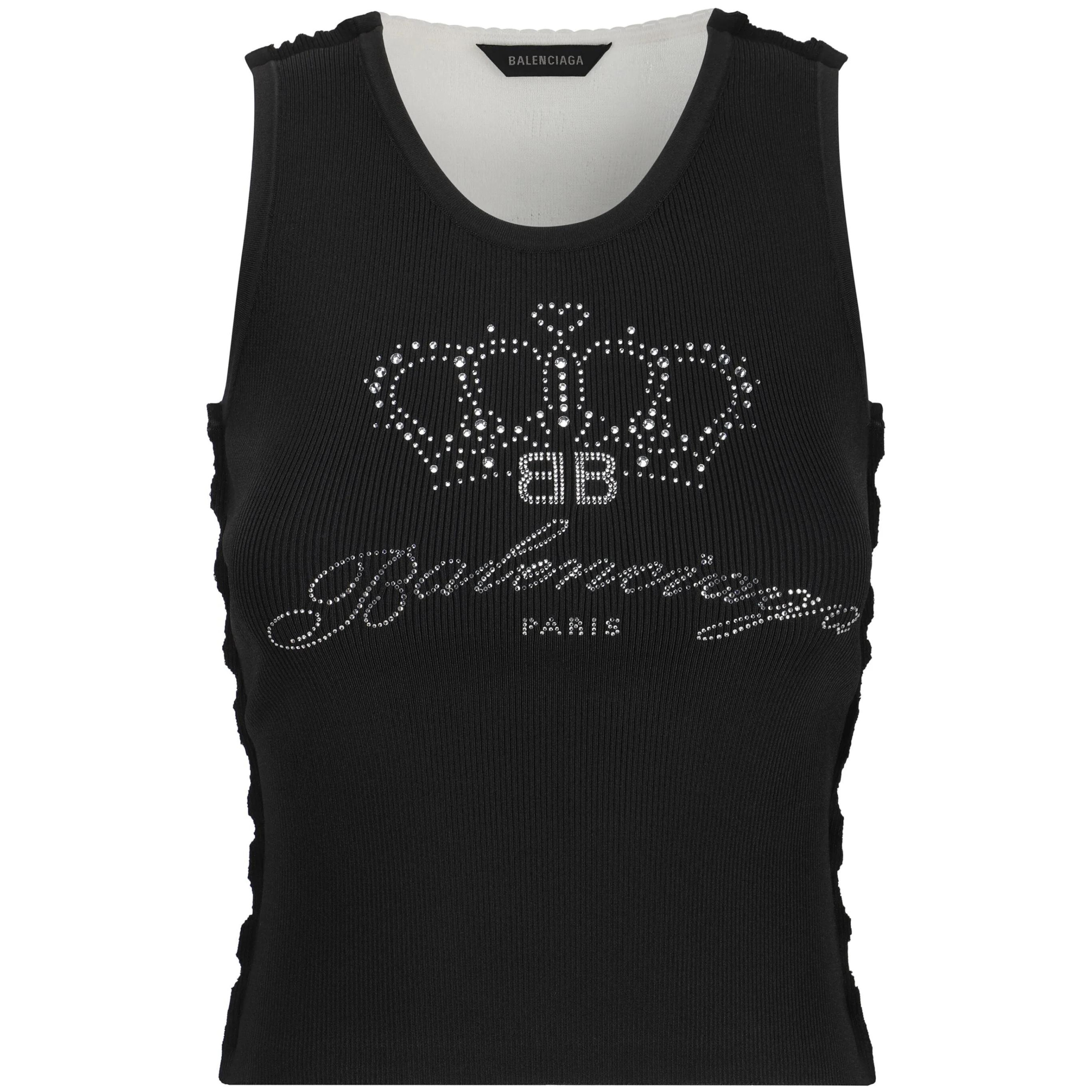 Balenciaga Iconic Sleeveless Ribbed Top with Contrasting Monogram