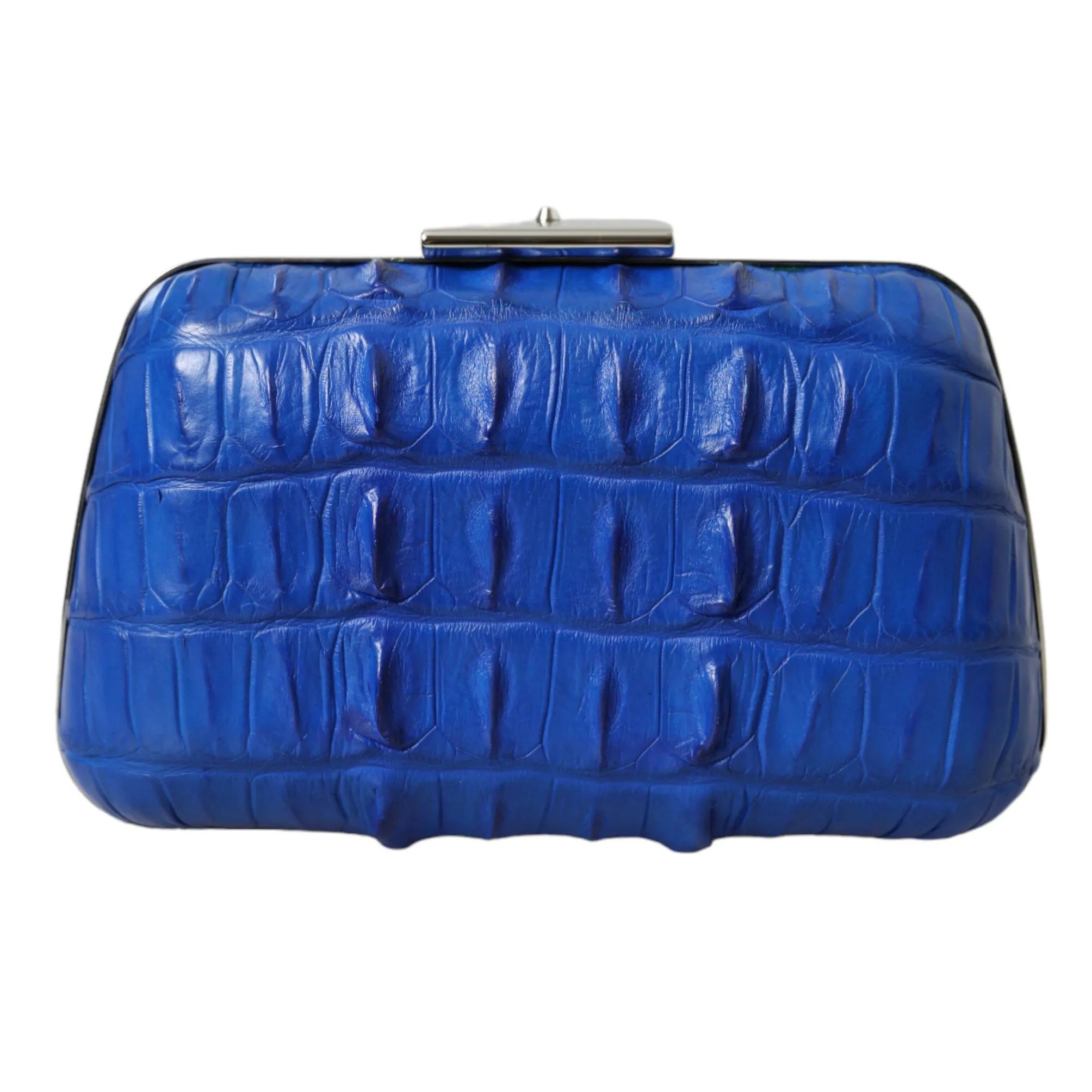 BALENCIAGA Crocodile Skin Blue Clutch