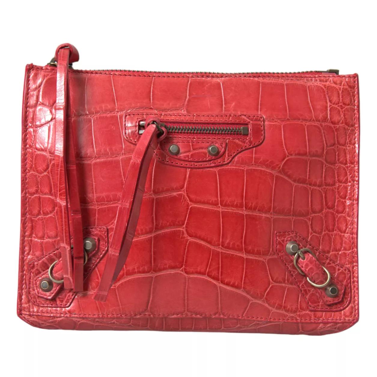 Balenciaga Exotic Red Alligator Leather Pouch Bag