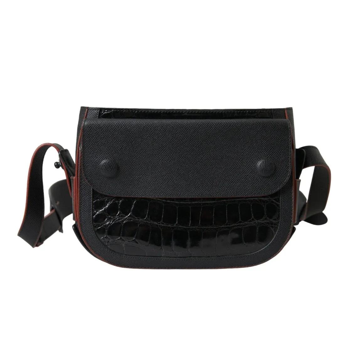 BALENCIAGA Women’s Black Crocodile Leather Camera Bag