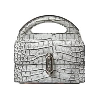 Balenciaga Metallic Silver Alligator Leather Mini Top Handle Bag