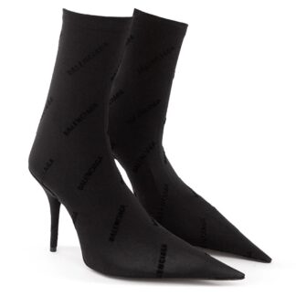 Balenciaga Knife Logo Allover Sock-Style Ankle Boots