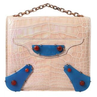 Balenciaga Neo Classic Mini Chain Bag in Crocodile Leather – Beige & Blue