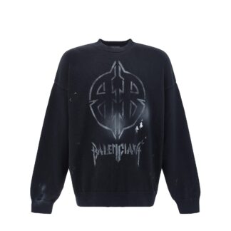 Balenciaga Cotton Sweatshirt with Front Maxi Logo and Ribbed Details