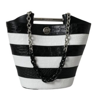 BALENCIAGA Crocodile Leather Maxi Bucket Bag – Black & White