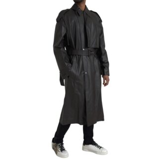 Bottega Veneta Black Leather Trench Coat Jacket