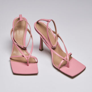Bottega Veneta Pink Nappa Leather Stretch Sandals with Ankle Strap