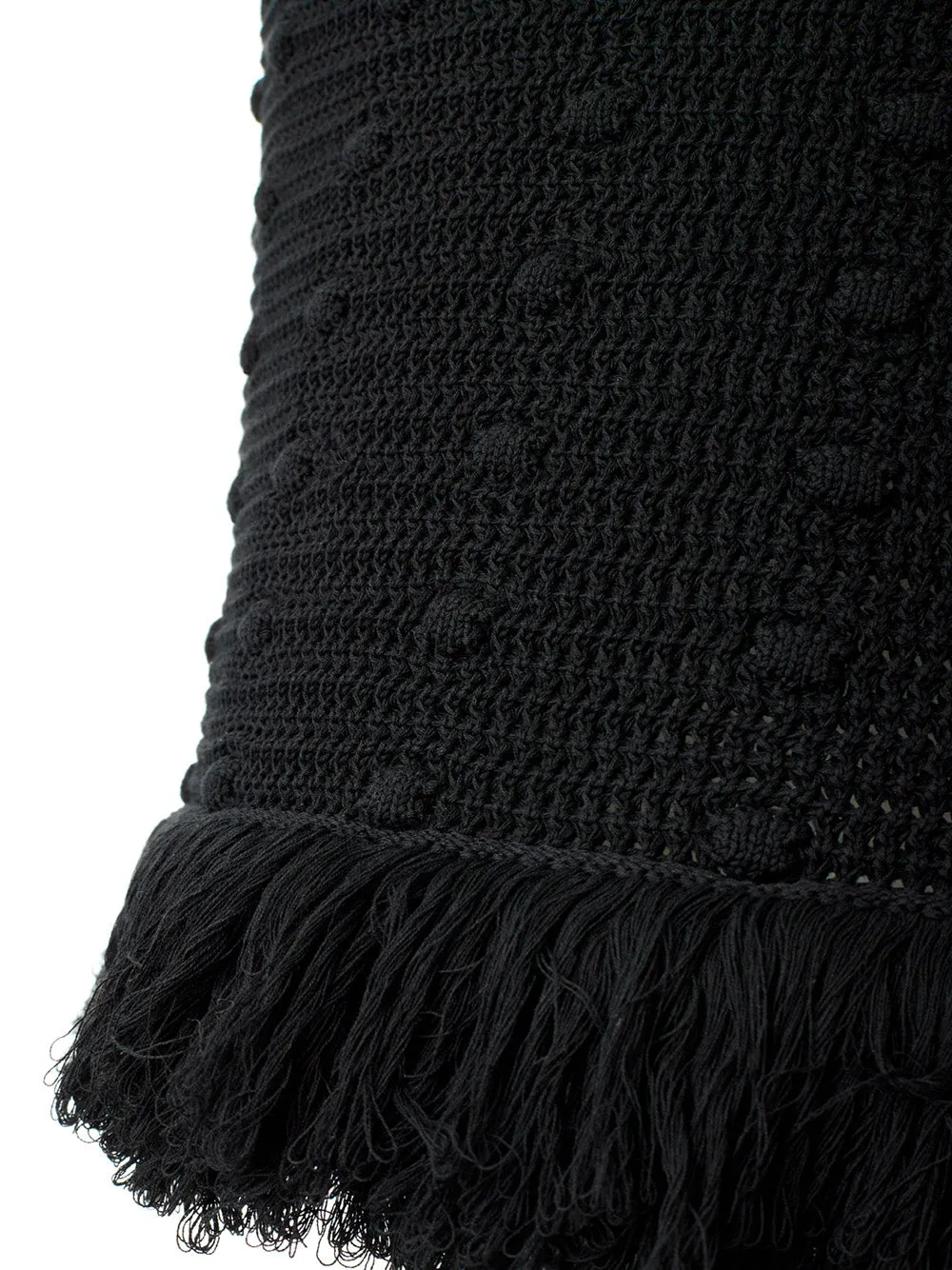 Bottega Veneta Black Knit Pom Pom Skirt with Fringed Hem - Image 5