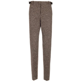 Bottega Veneta Brown Herringbone Knitted Pants with Painting Effect