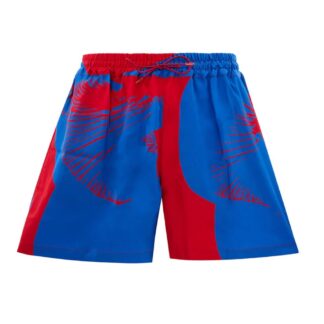 Bottega Veneta Mixed Silk Shorts with Blue/Red Allover Print