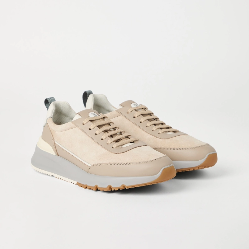 Brunello Cucinelli Luxe Lace-Up Sneakers with Embossed Monogram