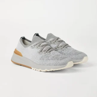 Brunello Cucinelli Men's Lace-Up Mesh Sneakers with Signature Heel Pull