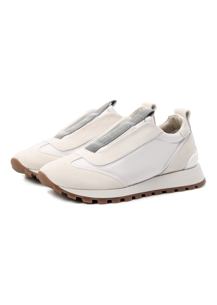 Brunello Cucinelli Luxury Slip-On Sneakers with Shiny Jewels & Suede Details - Image 2