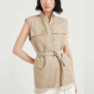 Brunello Cucinelli Monochrome Cotton Gilet with Adjustable Belt