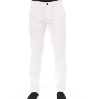 Baldinini Trend White Chino Trousers with Side Pockets and Button Closure