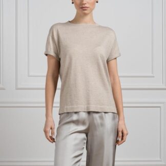 Brunello Cucinelli Women's Cashmere T-Shirt with Glitter Effect