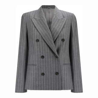 Brunello Cucinelli Virgin Wool Pinstripe Double-Breasted Blazer Jacket