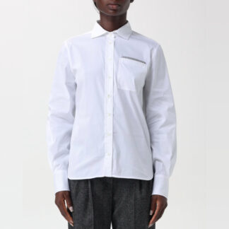 Brunello Cucinelli Cotton Shirt with Jewel Detail and Monochrome Pattern