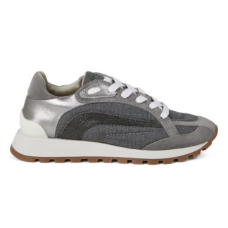 Brunello Cucinelli Leather Sneakers with Suede Detailing and Shiny Beads