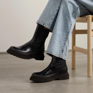 Brunello Cucinelli Matte Leather Ankle Boots with Jewel Detailing