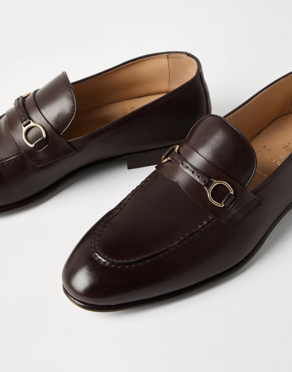 Brunello Cucinelli Leather Loafers with Brass Detail - Image 5