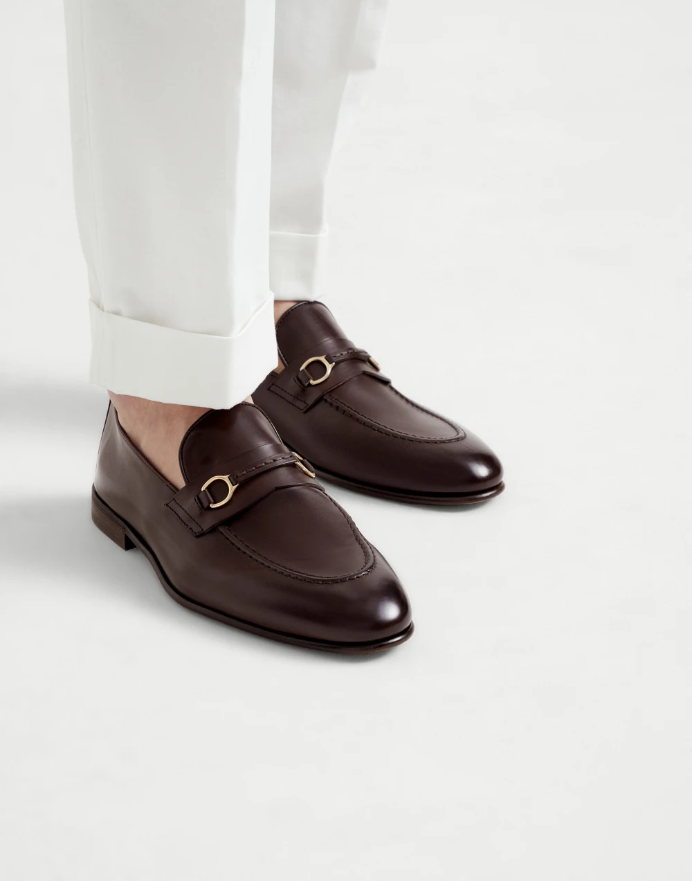 Brunello Cucinelli Leather Loafers with Brass Detail - Image 3