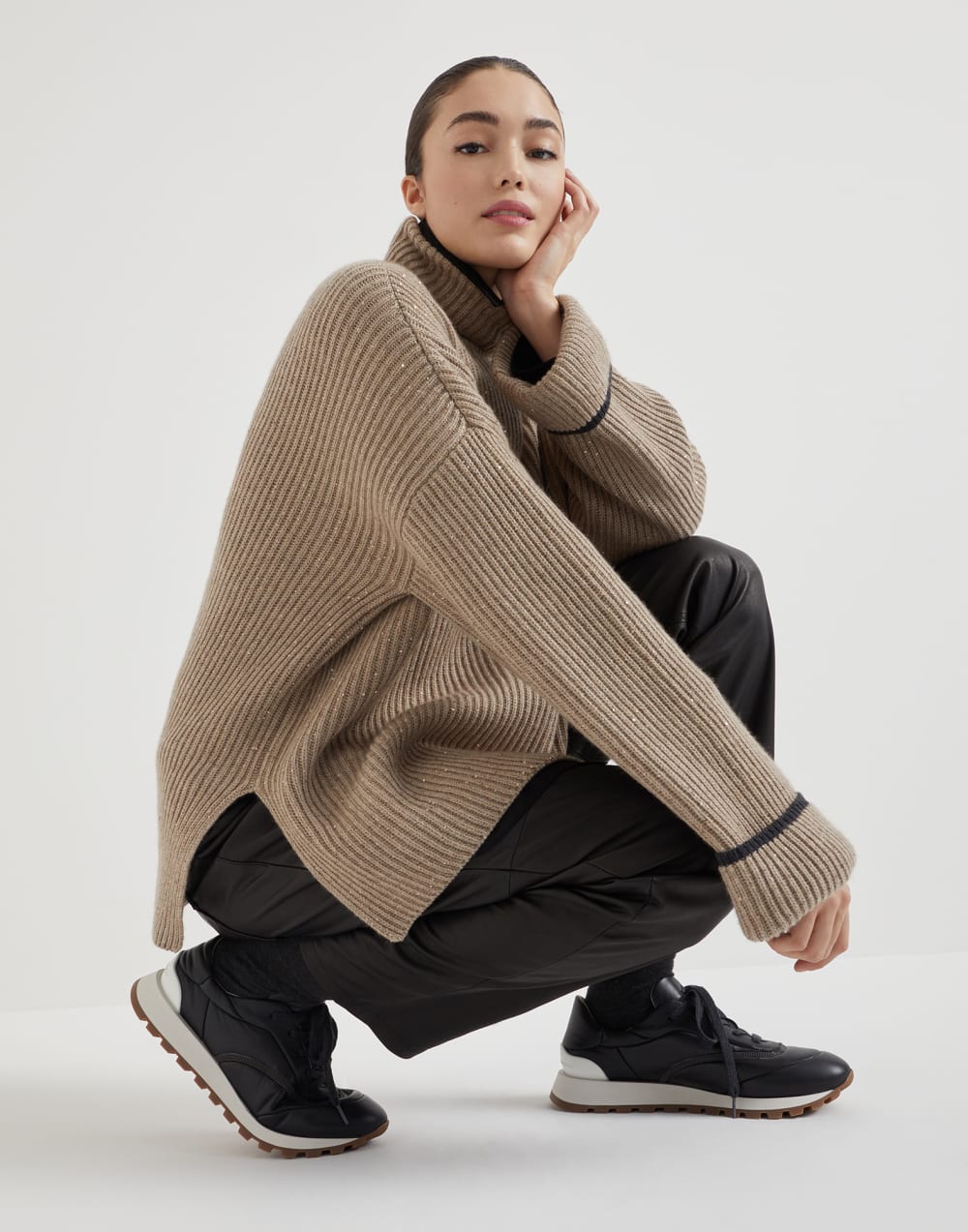 Brunello Cucinelli Leather Sneakers with Suede Details - Image 3