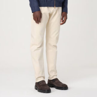 Brunello Cucinelli Cotton Pants with Worn Effect and Iconic Leather Patch