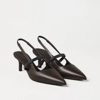 Brunello Cucinelli Leather Pumps with Shiny Jewel Appliqué