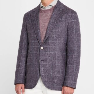 Brunello Cucinelli Wool-Silk Blend Check Blazer Jacket