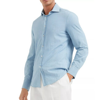 Brunello Cucinelli Monochrome Denim Shirt with Classic Collar