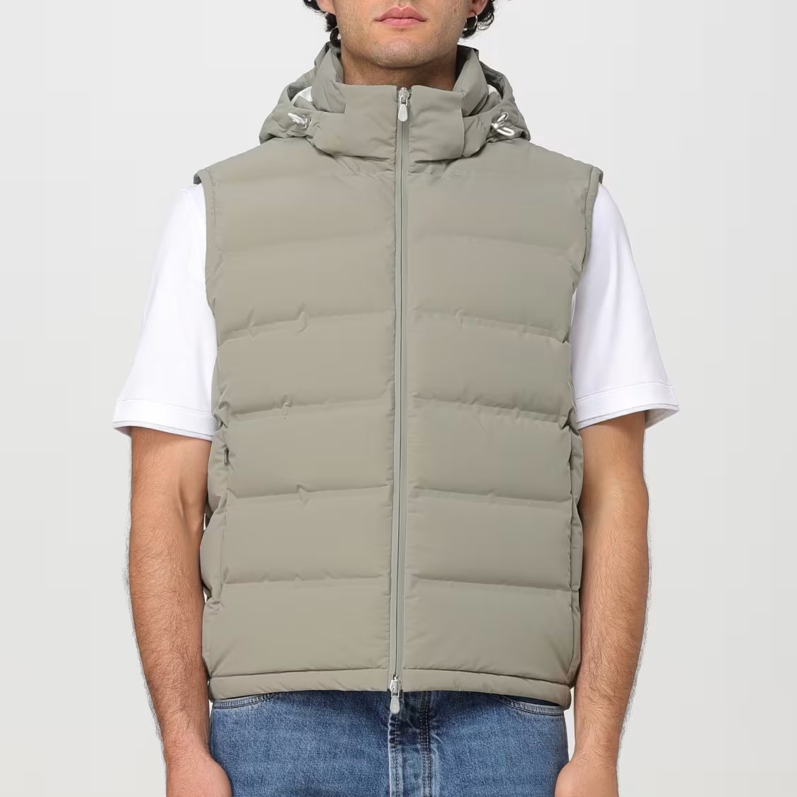 Brunello Cucinelli Down Vest with Adjustable Hood and Quilted Design