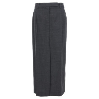 Brunello Cucinelli Virgin Wool Midi Skirt with Front Slit and Mélange Pattern