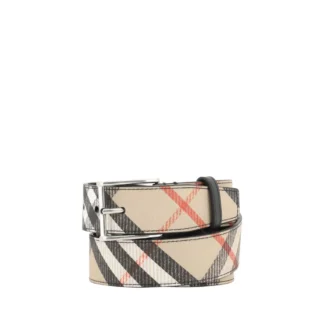 Burberry Leather Archivio Check Belt with Rectangular Buckle