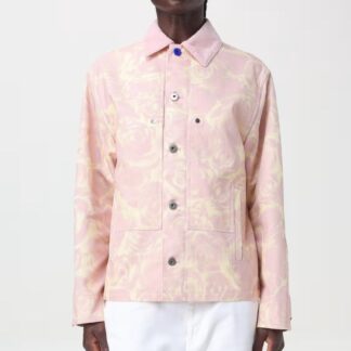 Burberry Cotton Denim Jacket with Velvet Collar and Floral Pattern
