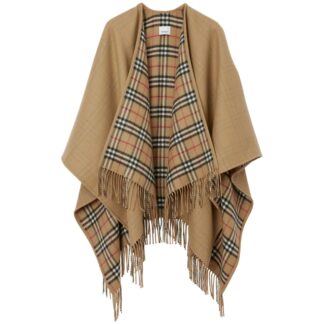 Burberry Merino Wool Cape with Shawl Lapels and Archivio Check Interior