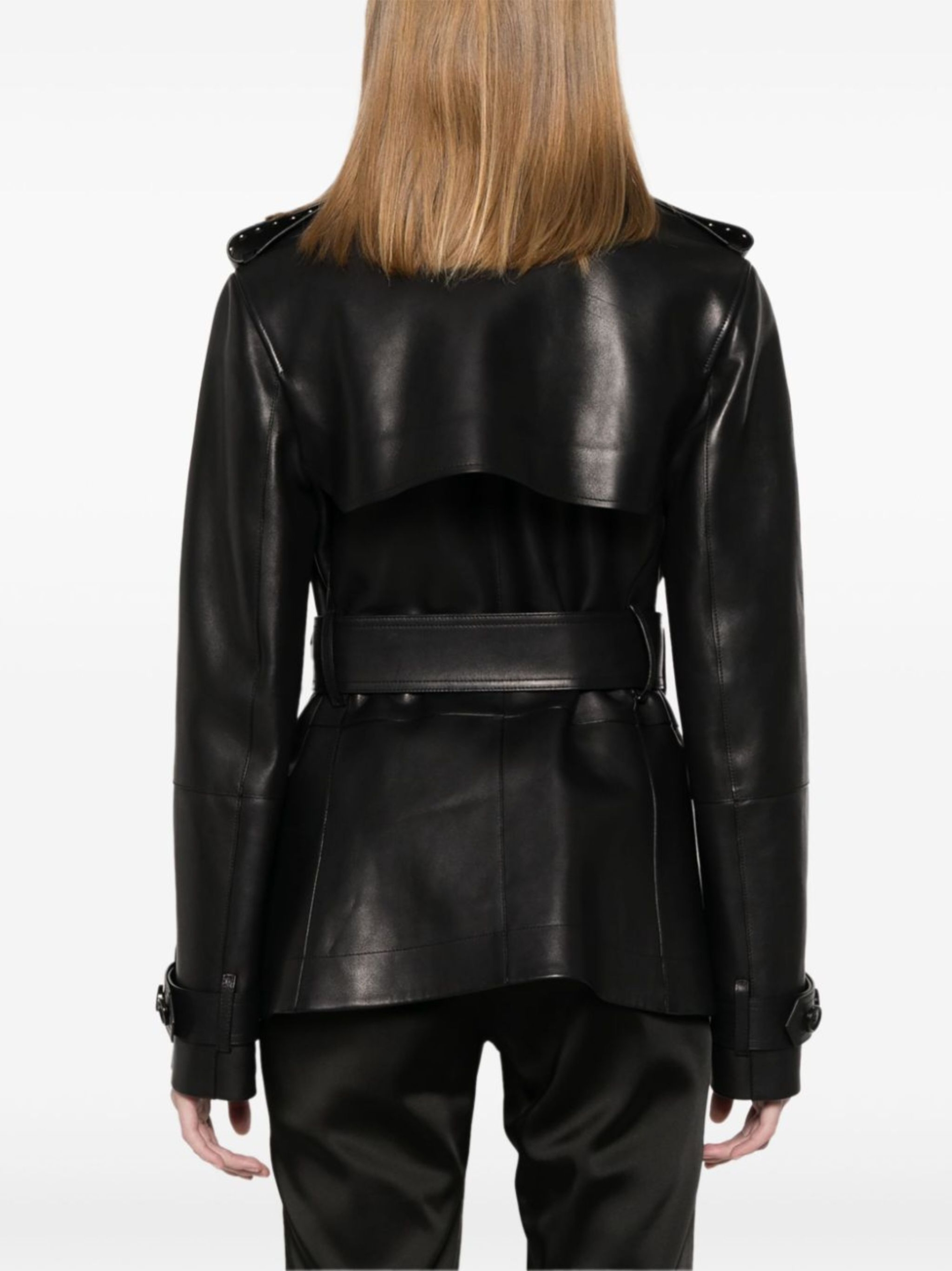 Burberry Leather Jacket with Belt and Stud Details - Image 3