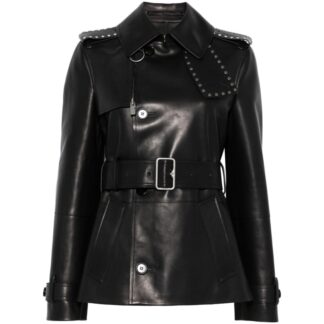 Burberry Leather Jacket with Belt and Stud Details