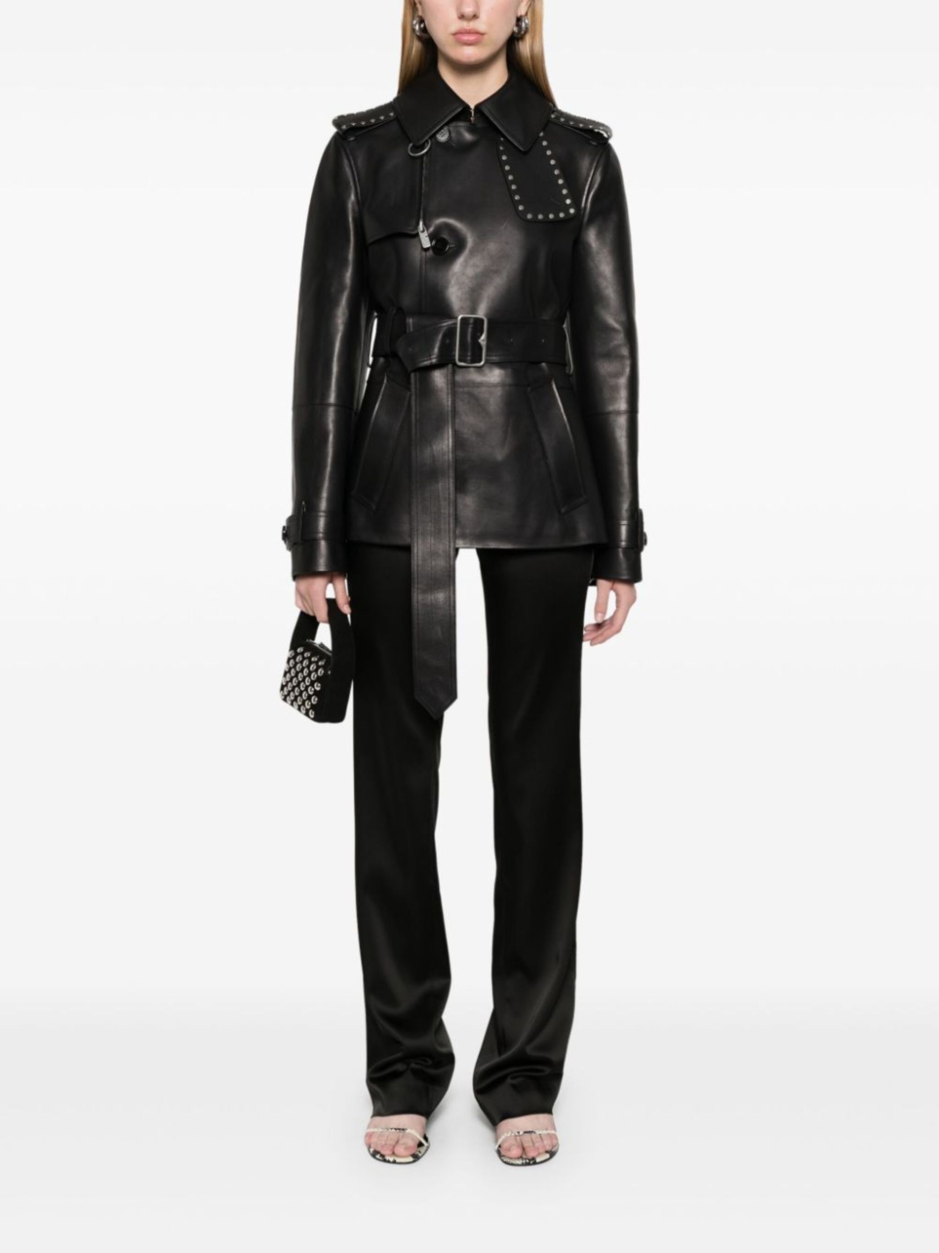 Burberry Leather Jacket with Belt and Stud Details - Image 5