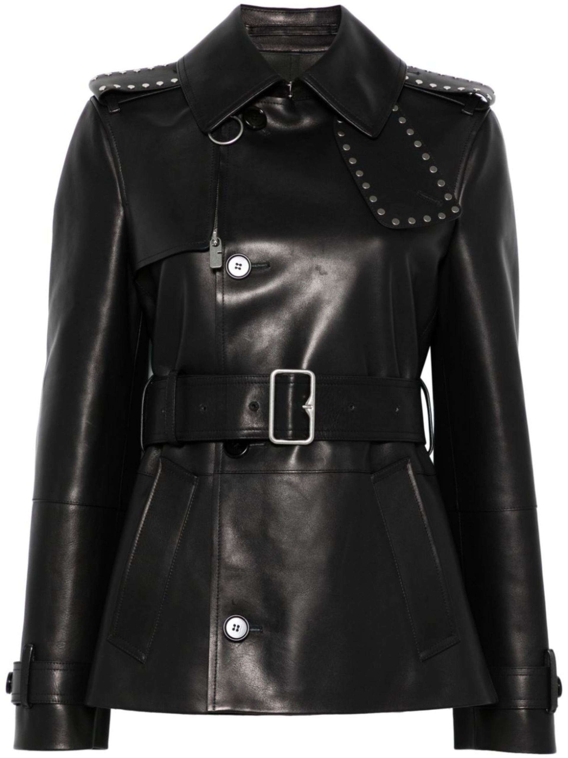 Burberry Leather Jacket with Belt and Stud Details - Image 6
